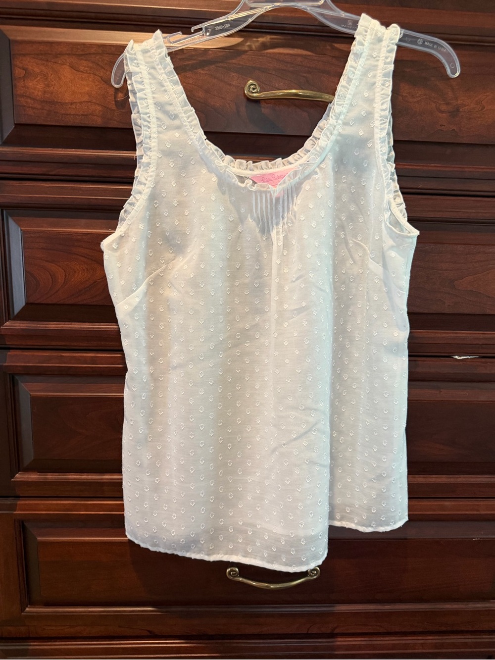 Lilly Pulitzer White Eyelet Ruffle Trim Tank Top